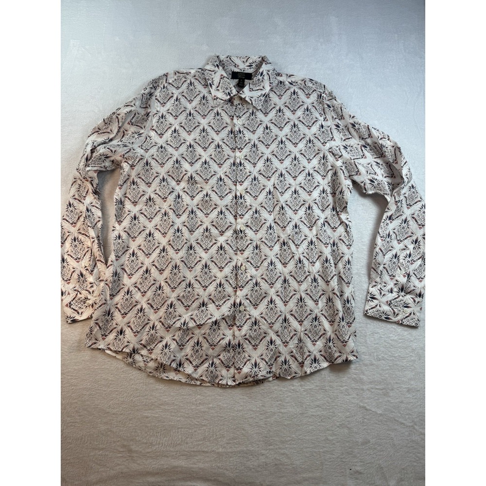 Club Room Luxury 100% Linen Print Button Shirt XL Mens Summer Casual